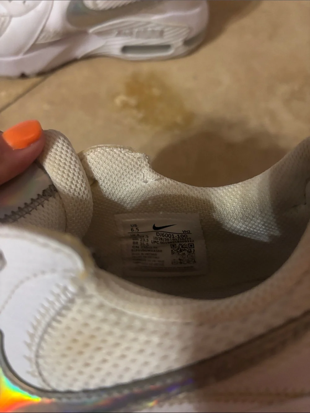 Nike Kids White Sneakers with Holographic Swoosh
